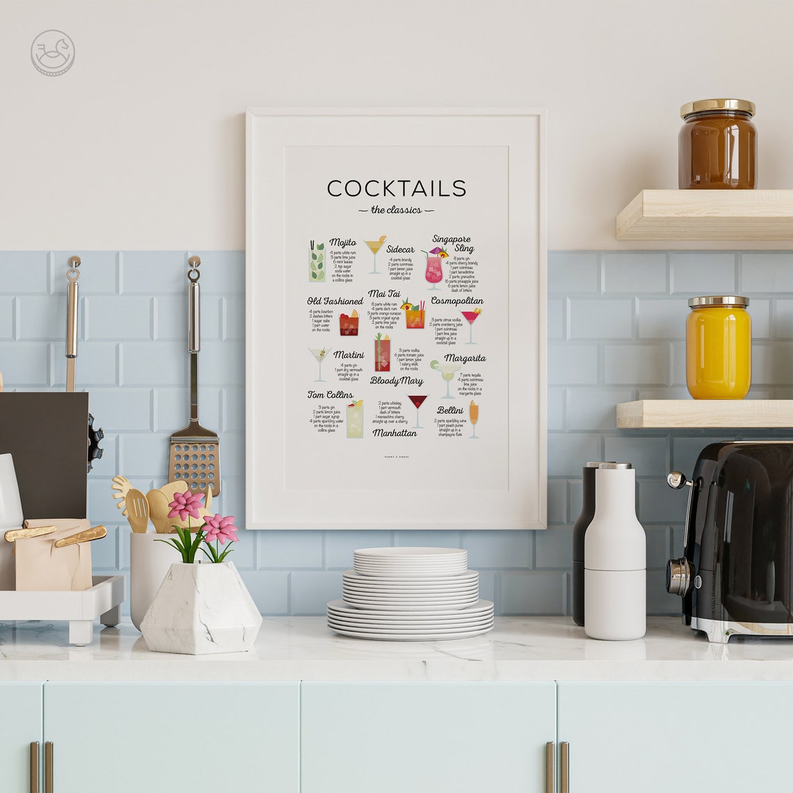 Classic Cocktails Recipe Chart 12 Drinks Mojito Martini Poster - Image 2