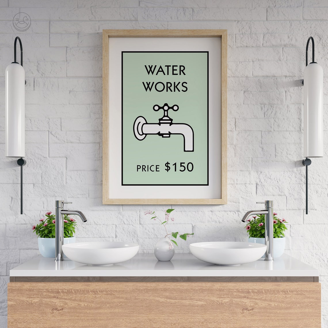 Water Works Monopoly Style Board Game Inspired Bathroom Wall Art - Image 2