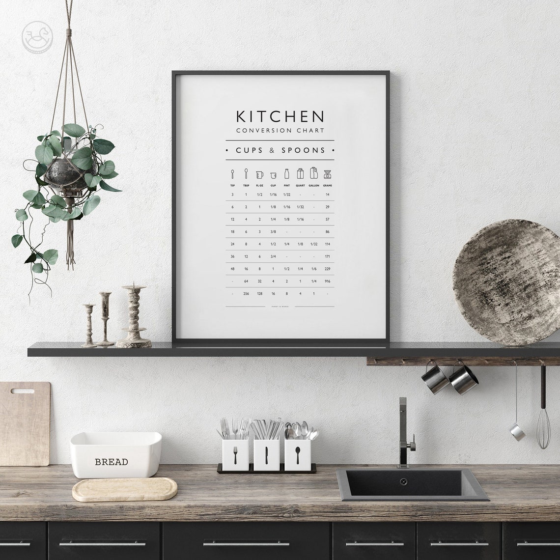 Kitchen Conversion Chart Cups and Spoons Poster for Baking Reference - Image 2