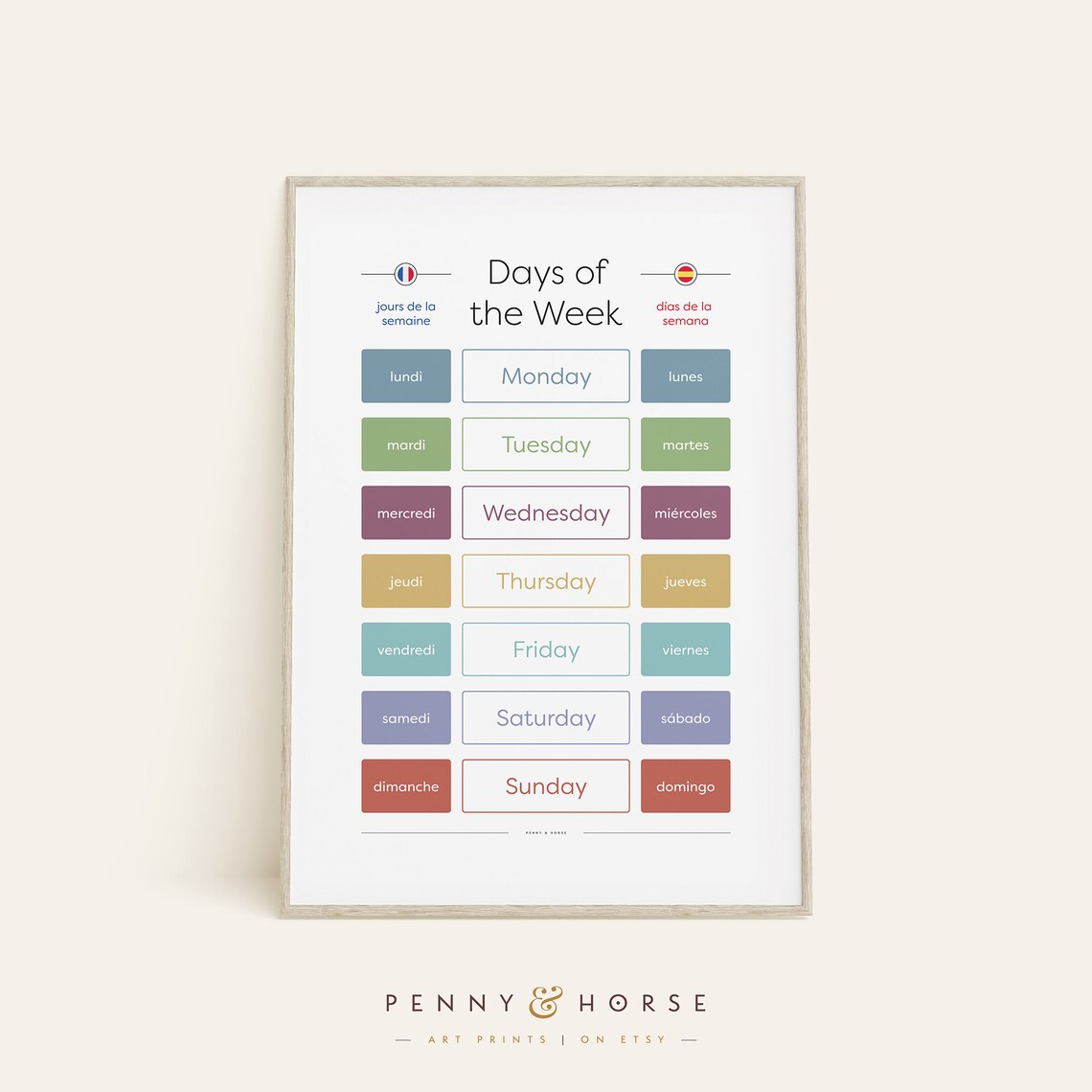 Days Of The Week French Spanish Trilingual Nursery Chart Poster