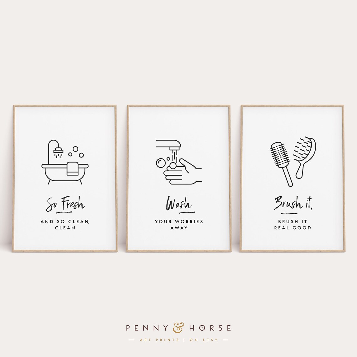 So Fresh Wash Your Worries Away Funny Bathroom Print Set of Three