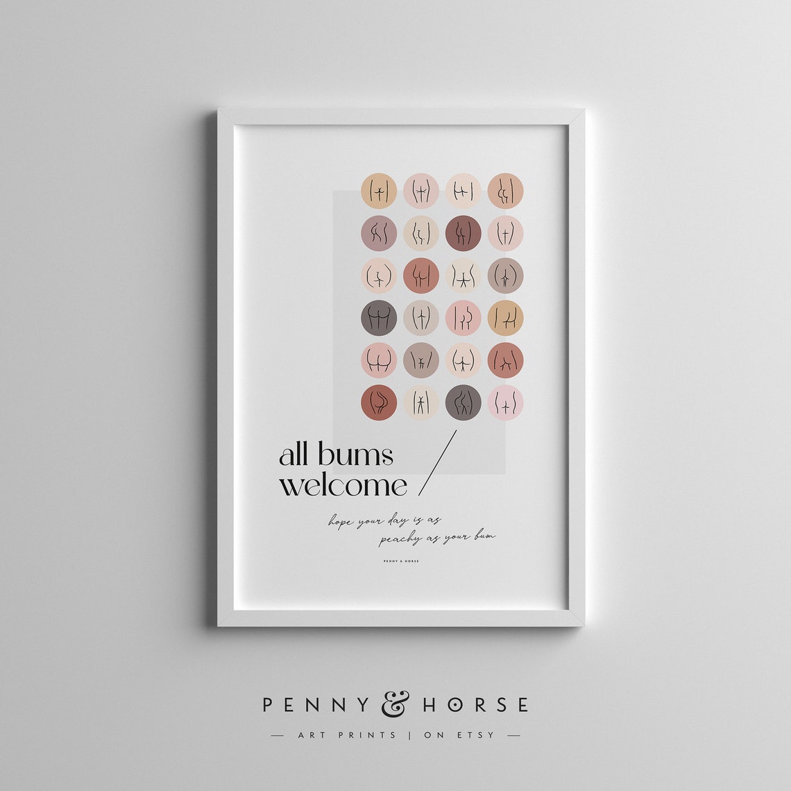 All Bums Welcome Funny Bathroom Poster Boho Butt Art Peachy Gift Decor - Image 3