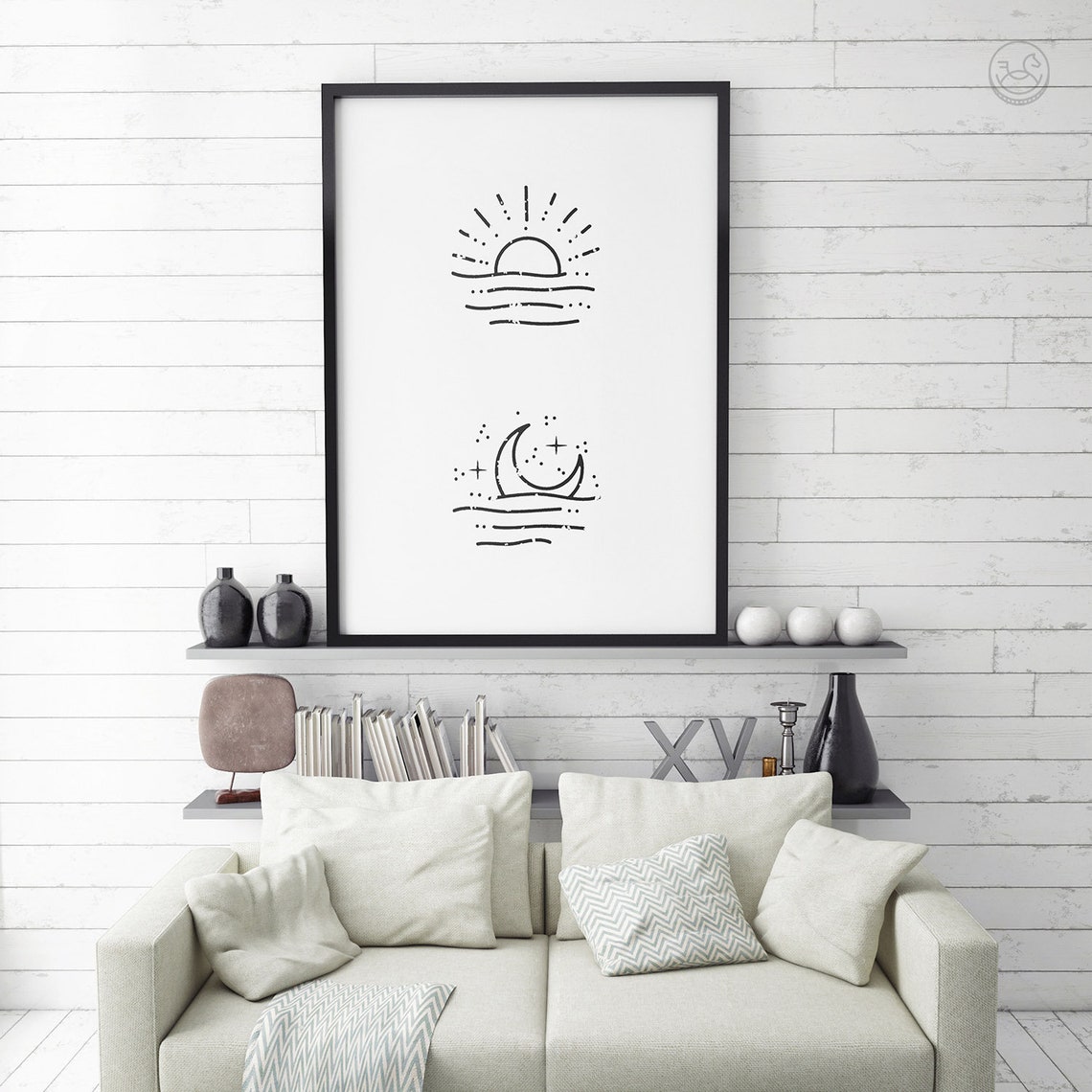 Sun Moon Print Wall Art Abstract Illustration Morning Sunrise Moon Wall Decor Stars Decor Art - Image 3