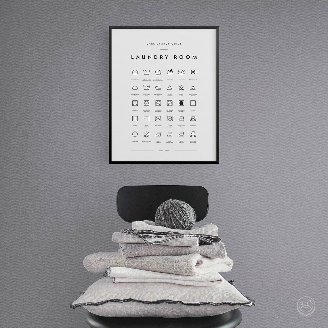 Laundry Room Care Symbol Guide Washing Drying Ironing Chart Poster - Image 4