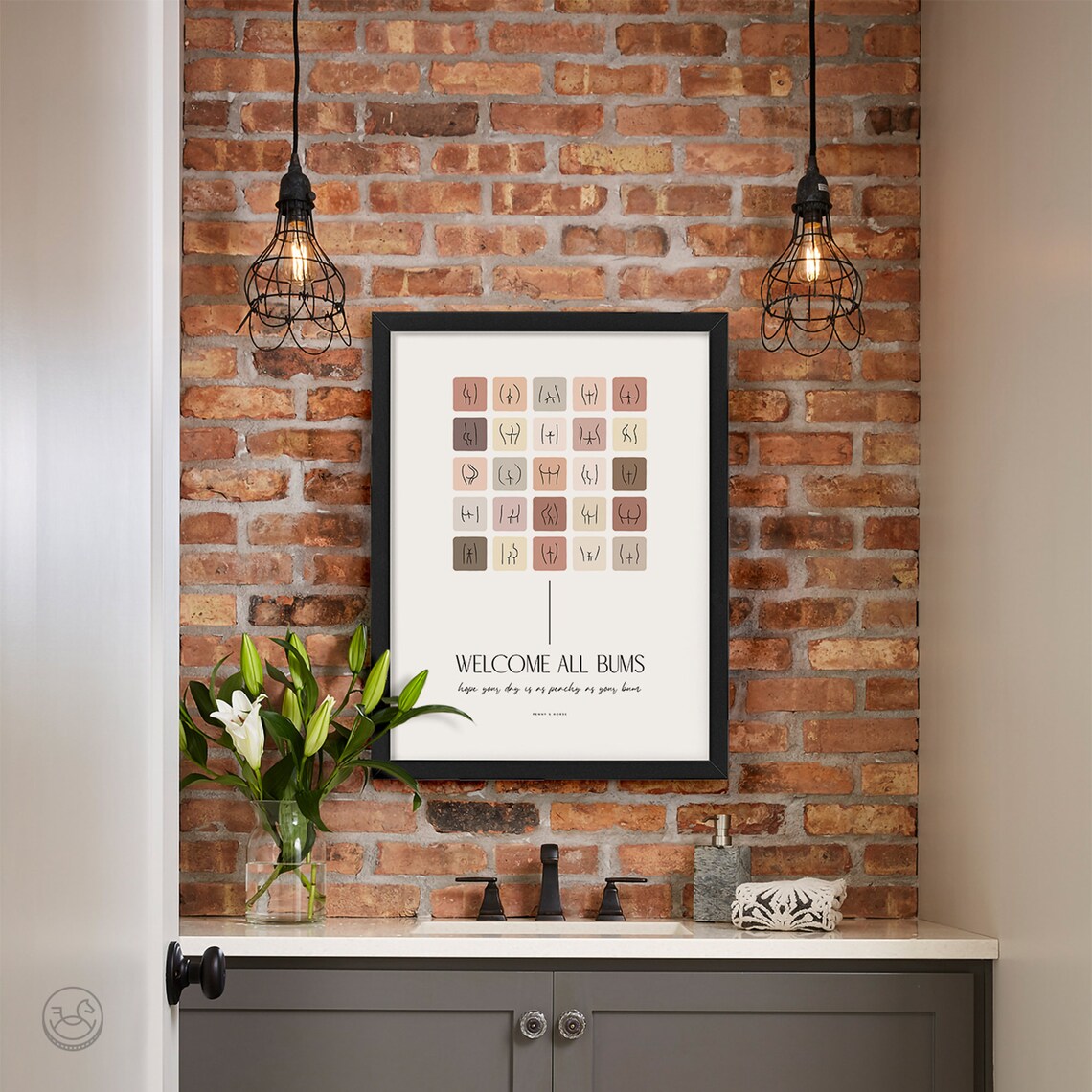 Welcome All Bums Funny Bathroom Art Peachy Butt Illustrations Wall Poster - Image 4