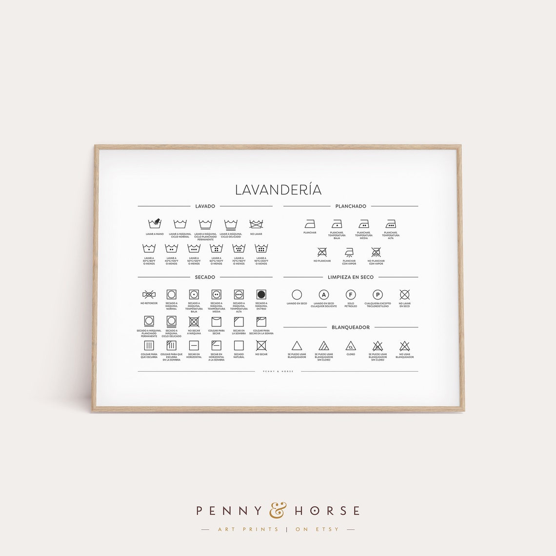 Spanish Laundry Symbols Guide Lavanderia Wash Care Chart Poster