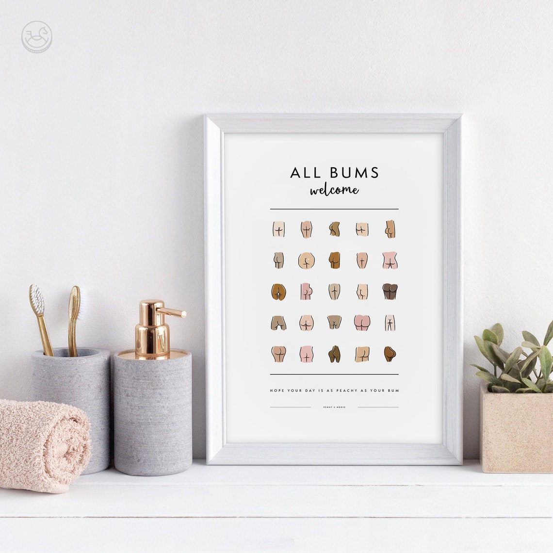 Diverse Butts Illustration Grid Minimalist Funny Bathroom Wall Art - Image 2