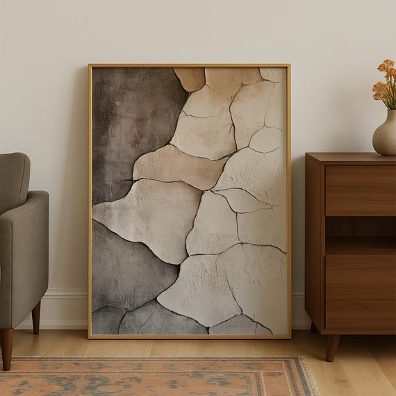 Warm Cracked Earthy Plaster Blocks Abstract Neutral Art Poster