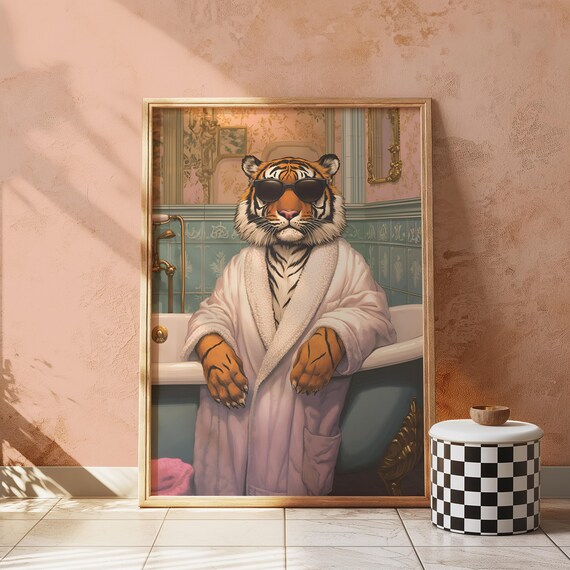 Tiger Bathroom Wall Art Funny Prints Quirky Animal For Guest Or Kids Decor