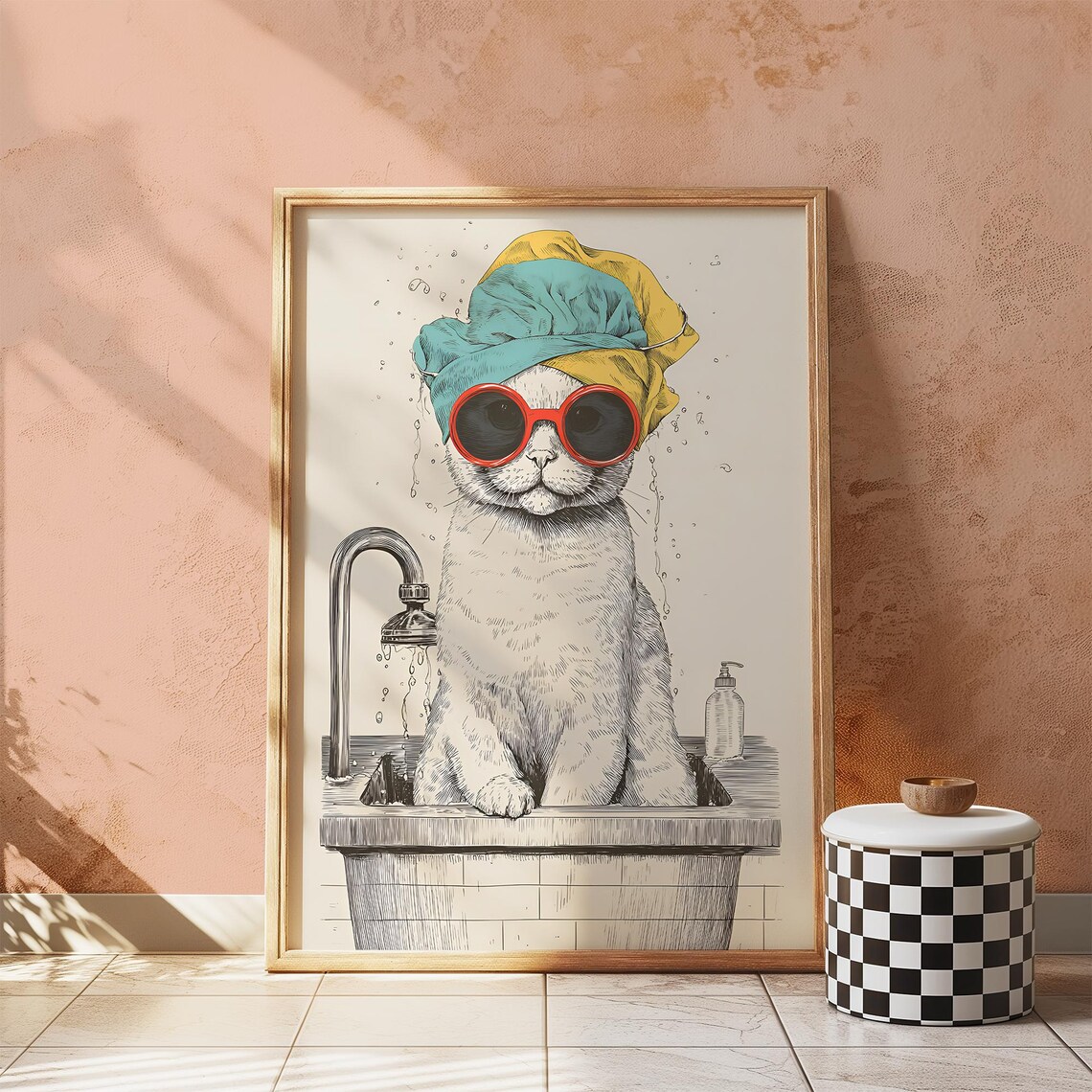 Cat Bathroom Wall Art Funny Print Quirky Poster Prints Colorful