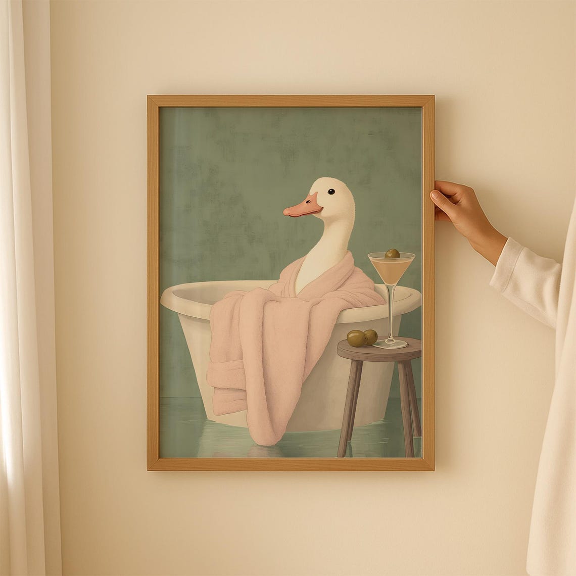 Duck Relaxing In Bathtub With Pink Robe And Martini Glass Poster