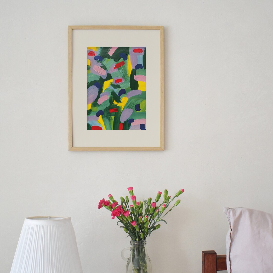 Green Yellow Pink Colorful Abstract Wildflower Field Wall Art - Image 4