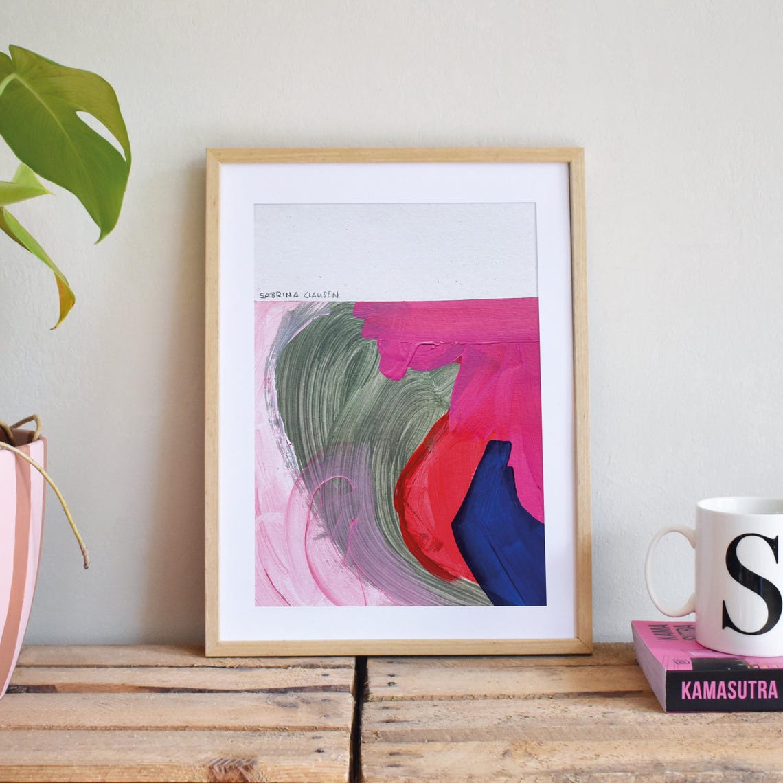 Sabrina Clausen Bold Pink and Olive Abstract Expressionist Poster - Image 4