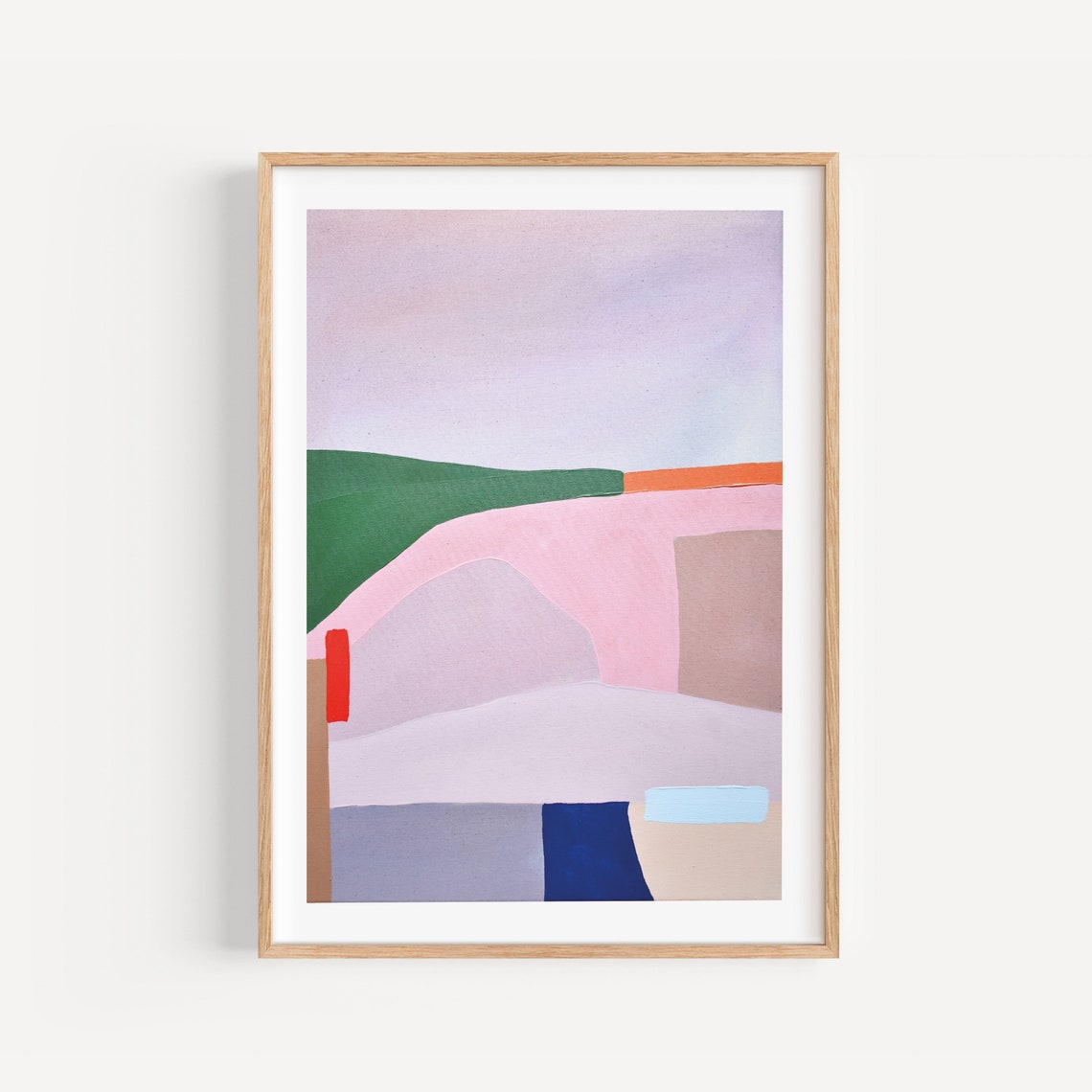 Pastel Green Pink Lavender Abstract Hills Landscape Wall Art