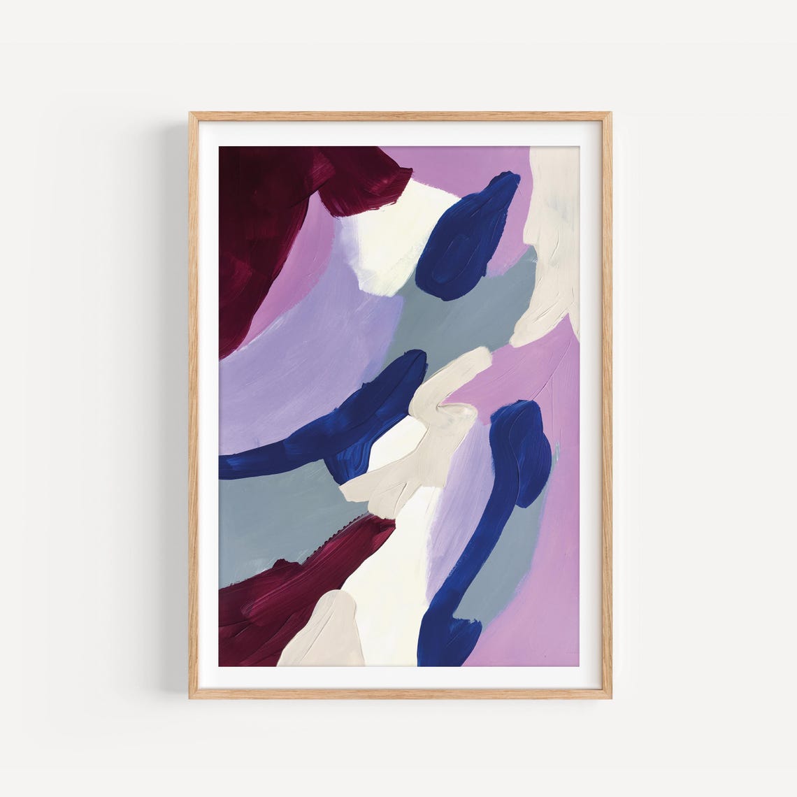 Bold Burgundy Navy Cream Lavender Abstract Brushstroke Wall Art