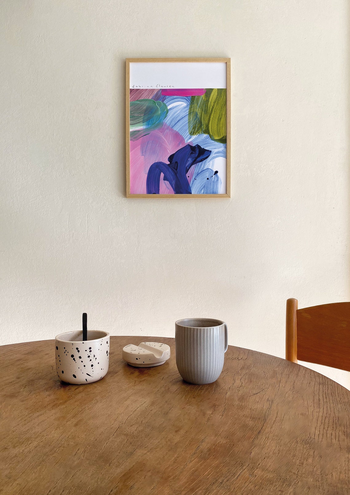 Sabrina Clausen Olive Green Blue Pink Abstract Brushstroke Wall Art - Image 3