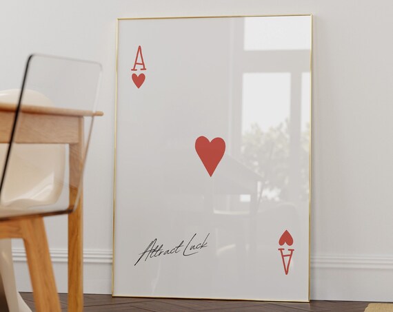 Red Ace of Hearts Attract Luck Script Minimalist Lucky Poster