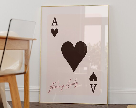 Ace Of Hearts Feeling Lucky Playing Card Blush Pink Trendy Poster