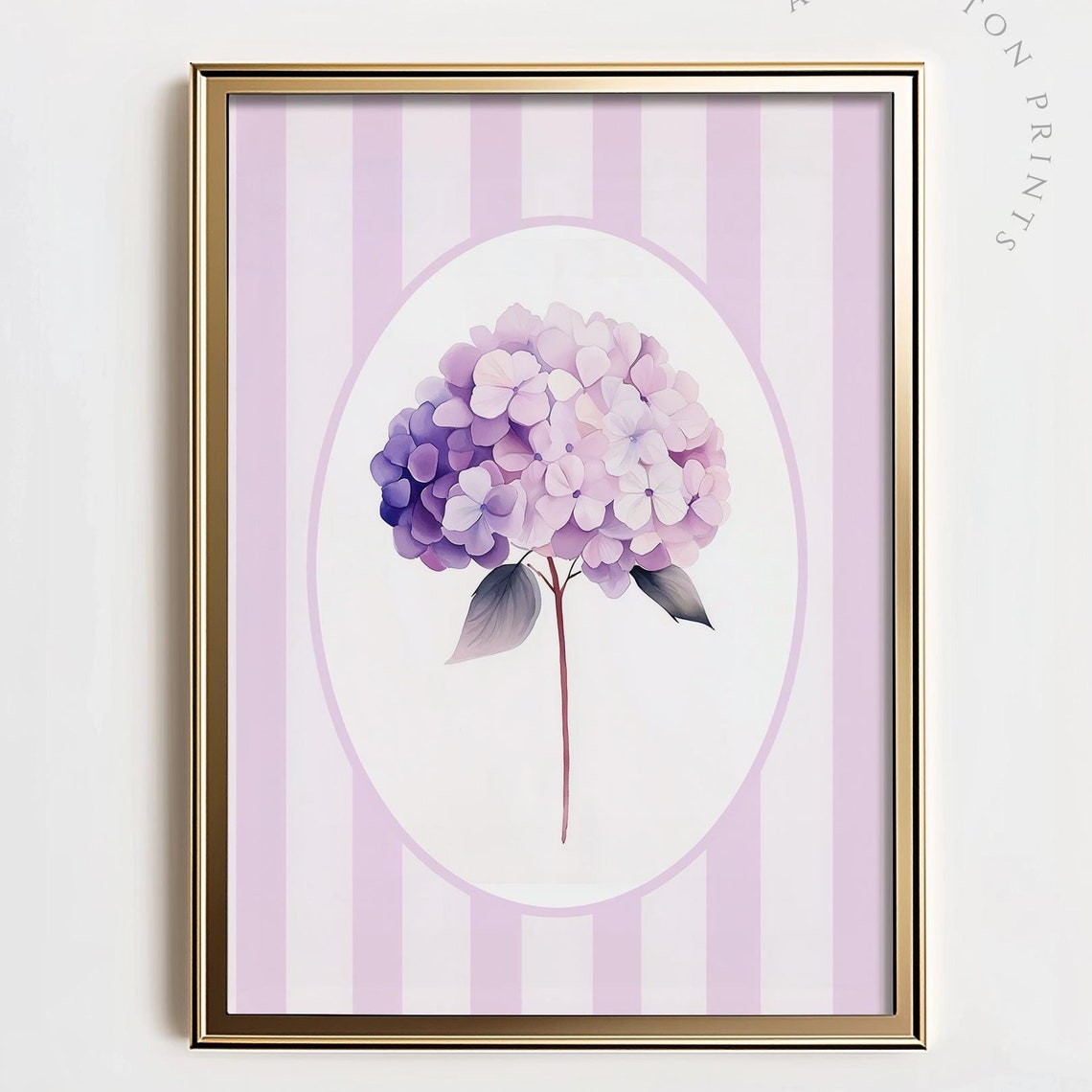 Lavender Hydrangea Bloom on Purple Stripes Botanical Decor Poster