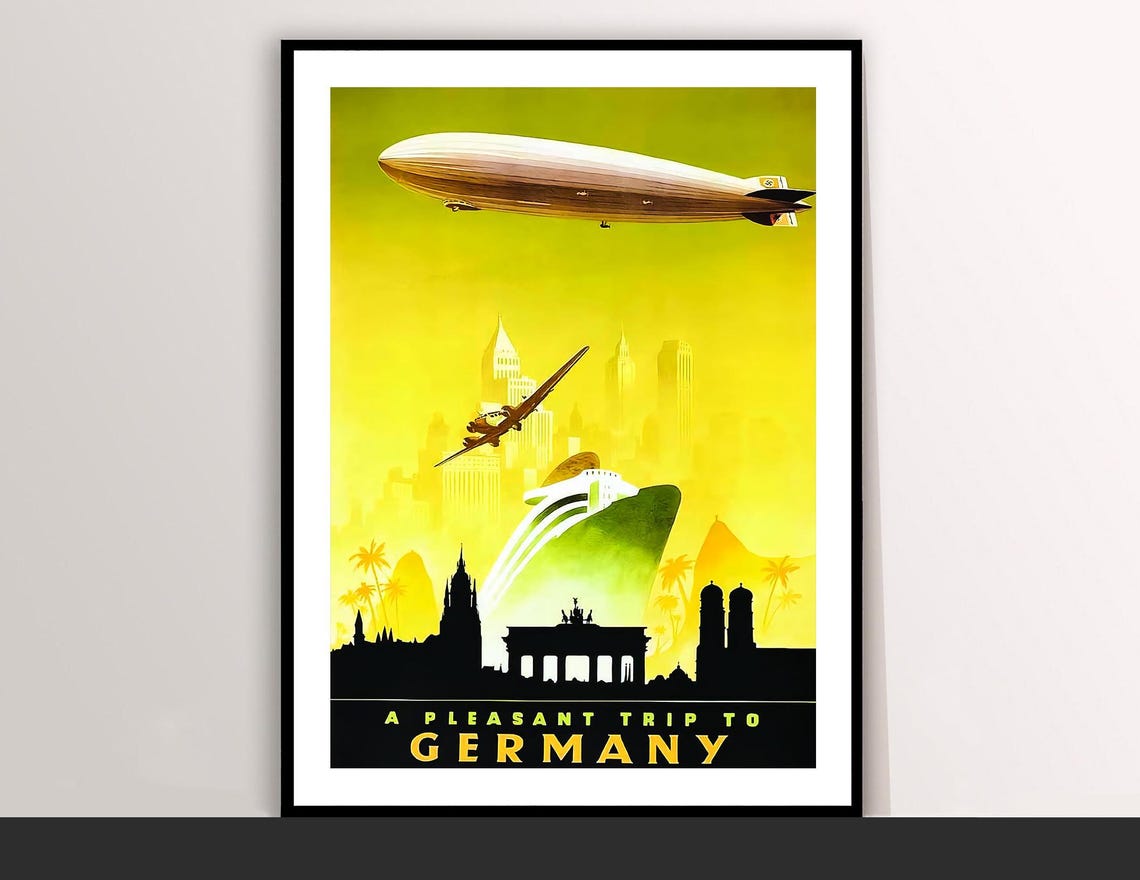 A Pleasant Trip to Germany Vintage Zeppelin Travel Poster Art