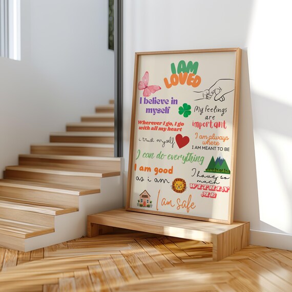 I Am Loved Colorful Hand Lettered Kids Confidence Affirmation Poster