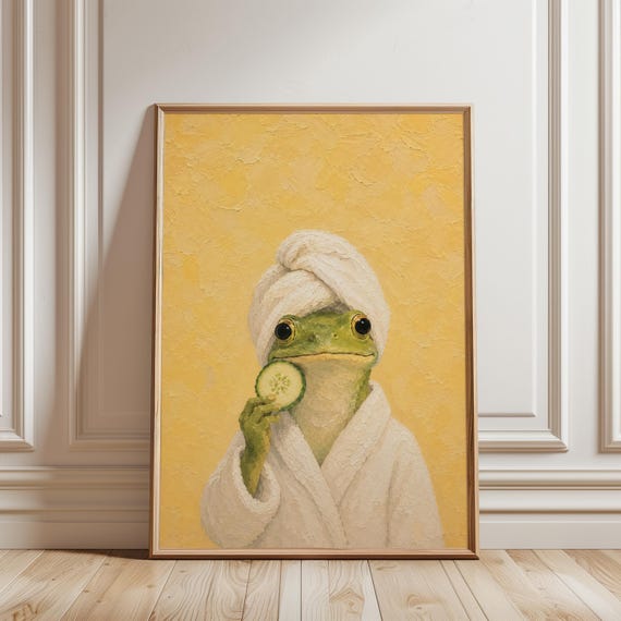 Frog Bathroom Wall Art Print Whimsical Cottagecore Spa Decor Funny Animal Self Care Poster Quirky Powder Room Printable Digital Download