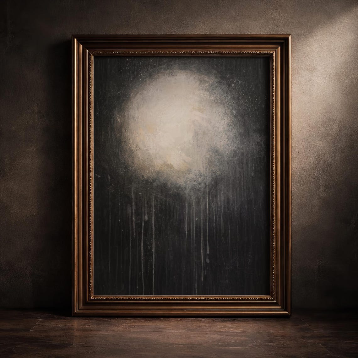 Moody Moon Oil Painting Dark Academia Wall Art Celestial Night Sky Decor Witchy Gothic Poster Cottagecore Print Abstract