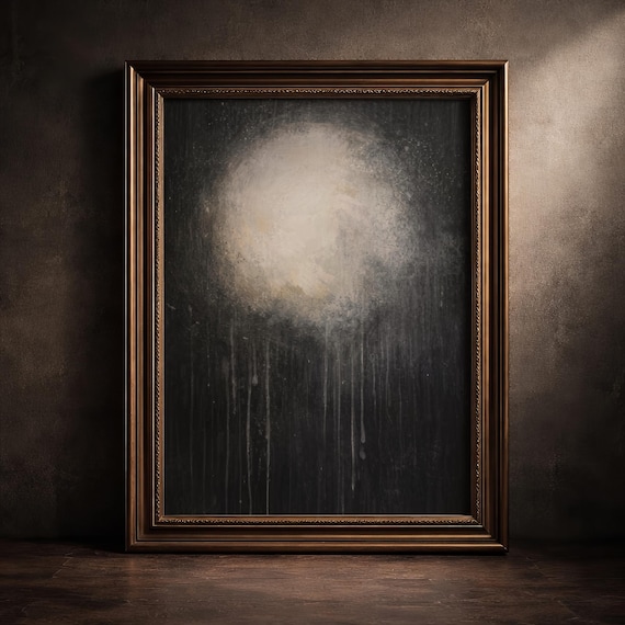 Moody Moon Oil Painting Dark Academia Wall Art Celestial Night Sky Decor Witchy Gothic Poster Cottagecore Print Abstract