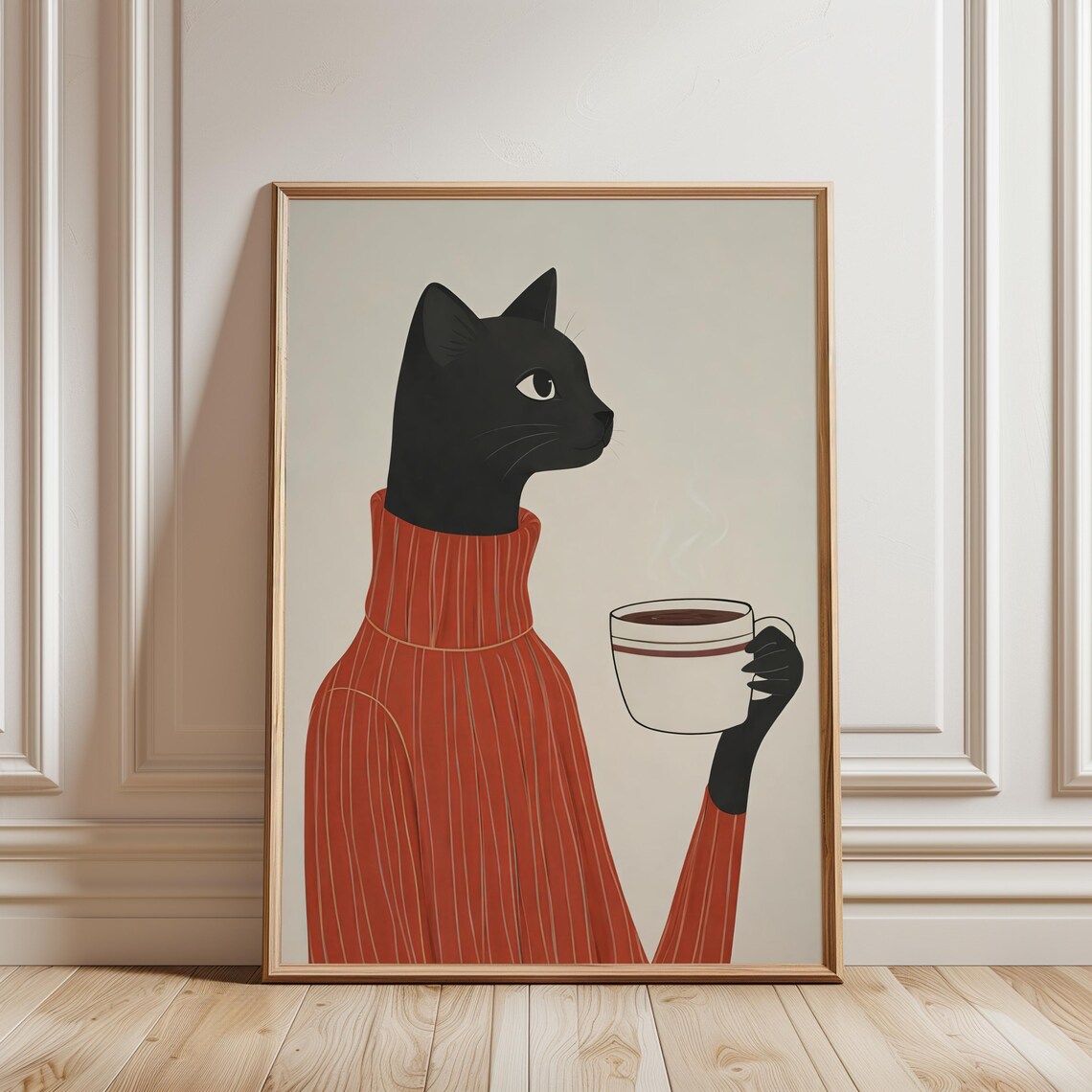 Black Cat Sweater, Abstract Coffee Diner Poster