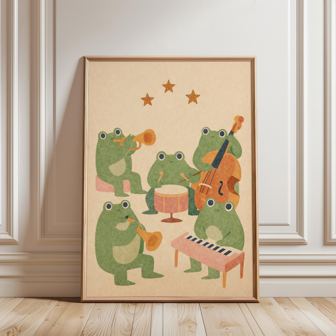 Whimsical Frog Band Art Print, Playful Music Poster