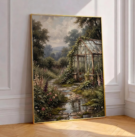 Vintage Greenhouse Garden Foxglove Moody Botanical Oil Poster