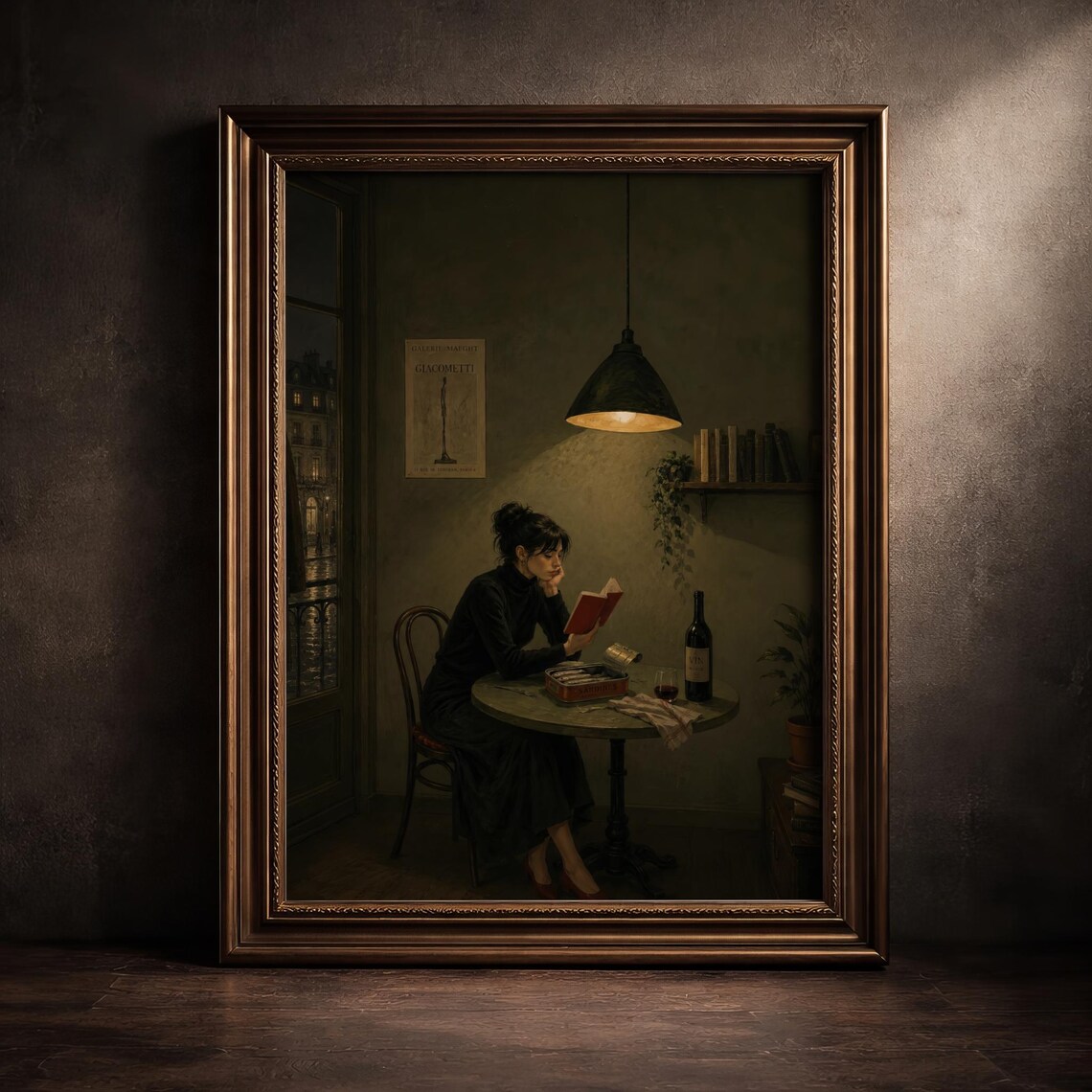 Woman Reading At Cafe Dark Academia Poster Moody Reader Book Lover Gift