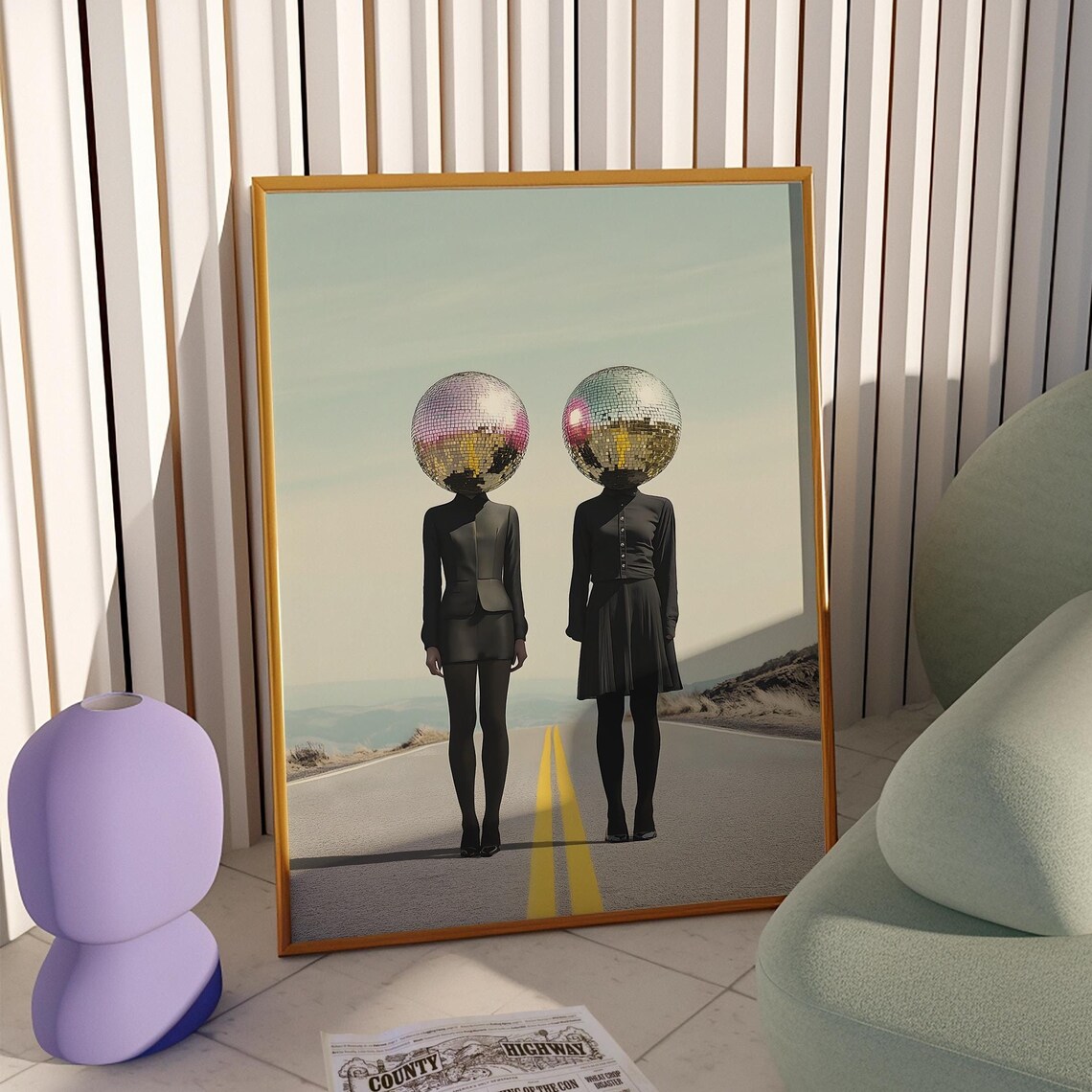 Disco Ball People Trendy Wall Art Print, Dopamine Decor