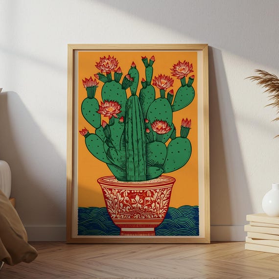 Mexican Folk Art Cactus Print Boho Desert Wall Decor Pdfjpg Files