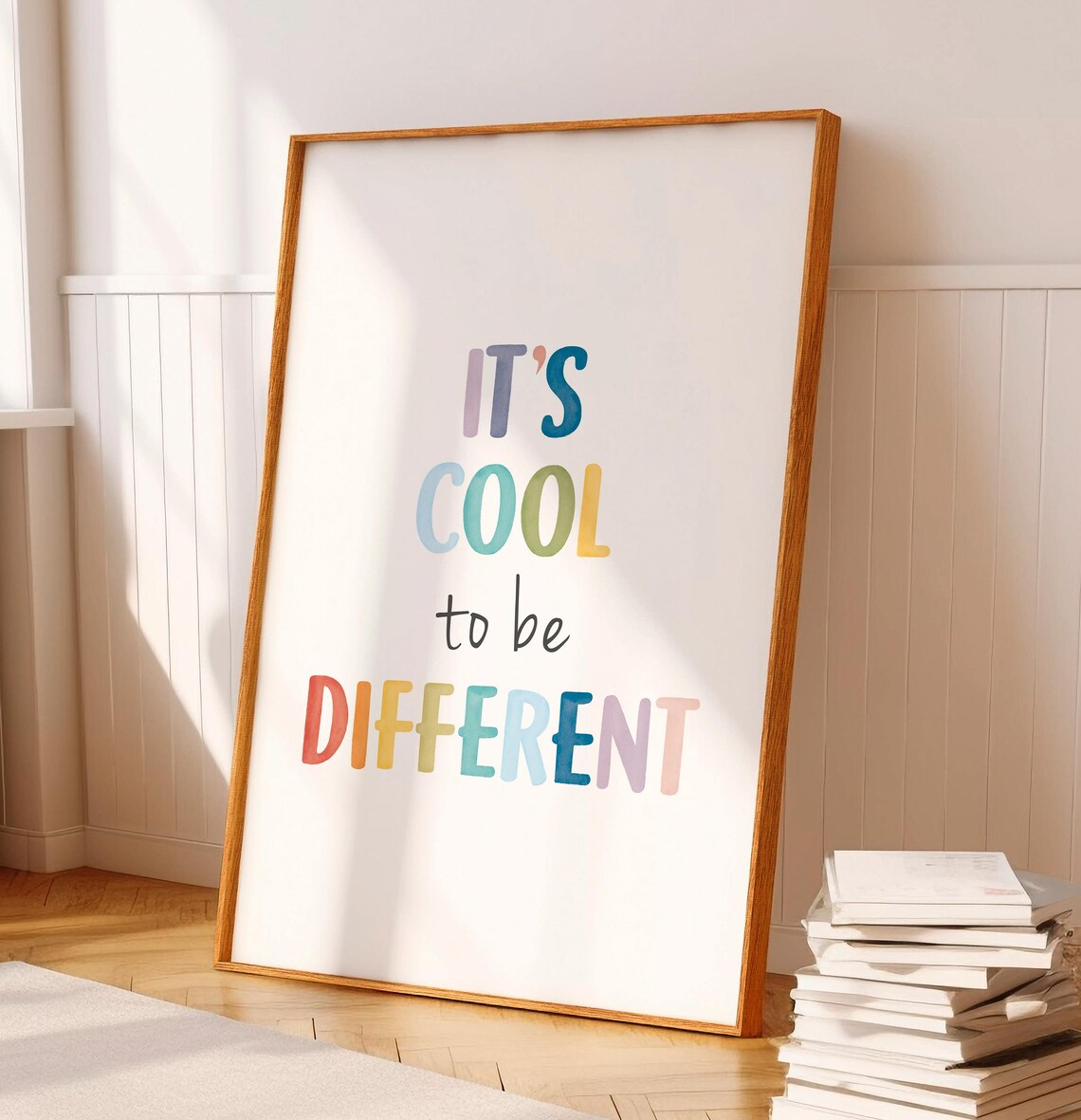 It Is Cool To Be Different Rainbow Watercolor Quote Kids Poster - Image 7