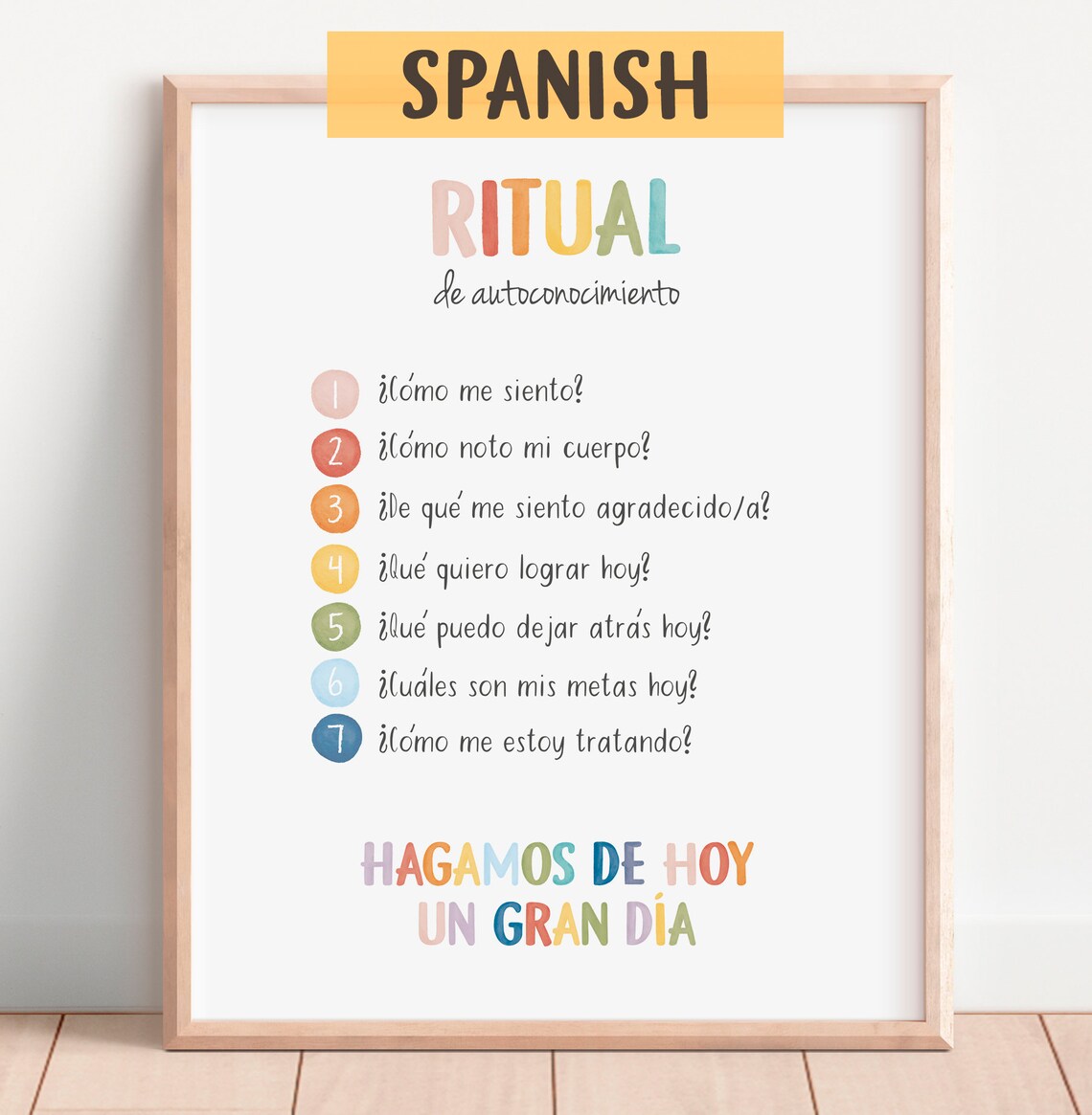 Spanish Daily Check In Poster, Mental Health Office Decor