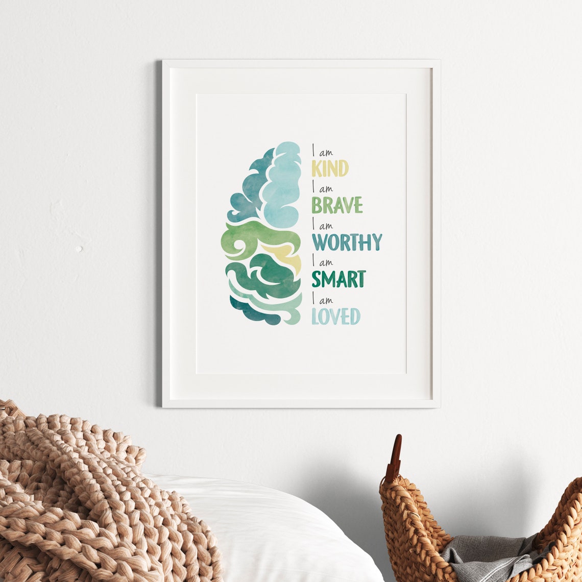 Kids Brain Affirmations Poster I Am Kind Brave Worthy Smart Loved Art - Image 3