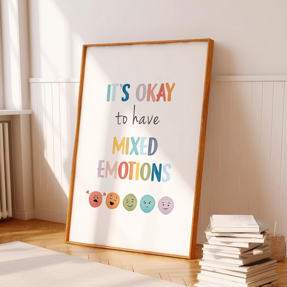 It Is Okay To Have Mixed Emotions Watercolor Faces Feelings Poster - Image 5