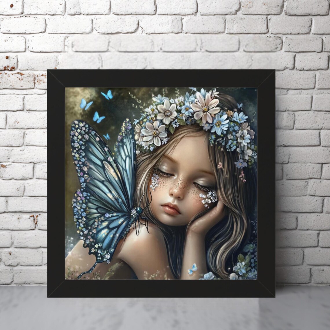 Sleeping Fairy Girl Butterfly Wings Fantasy Nursery Art Poster