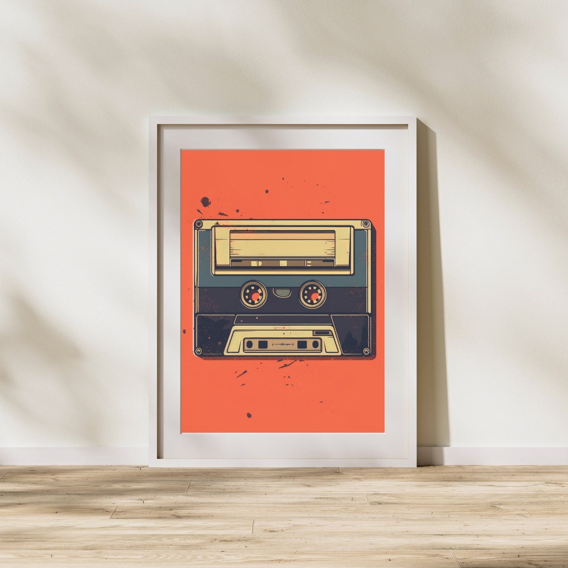 Retro Cassette Tape Coral Pop Art Music Nostalgia Vintage Wall Art
