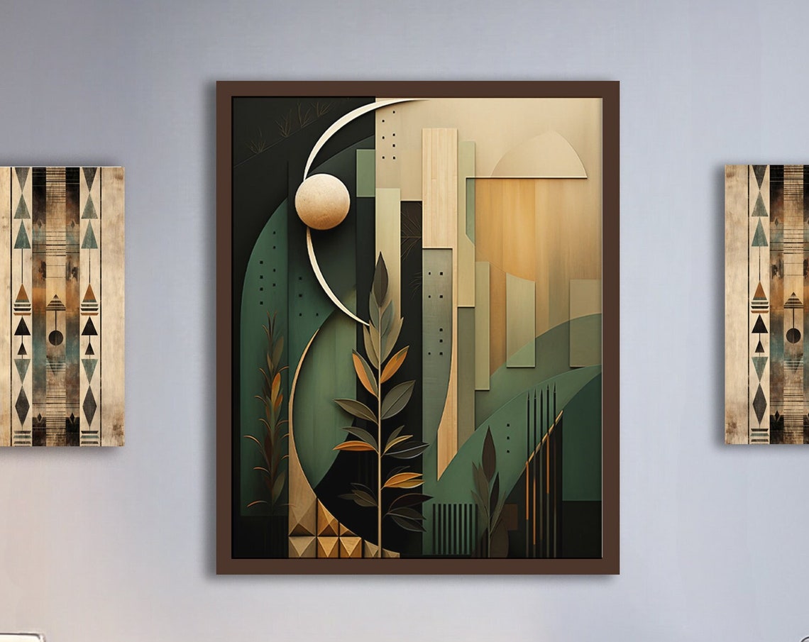 Art Deco Green Gold Moon Botanical Arches Vintage Abstract Poster - Image 4