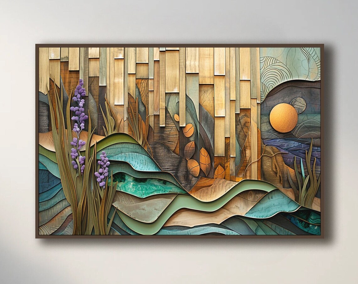 Abstract Nature Landscape Art Print, Modern Surreal Woodgrain