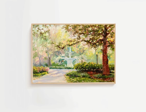 Forsyth Park Fountain Garden Path Painting Savannah Georgia Poster