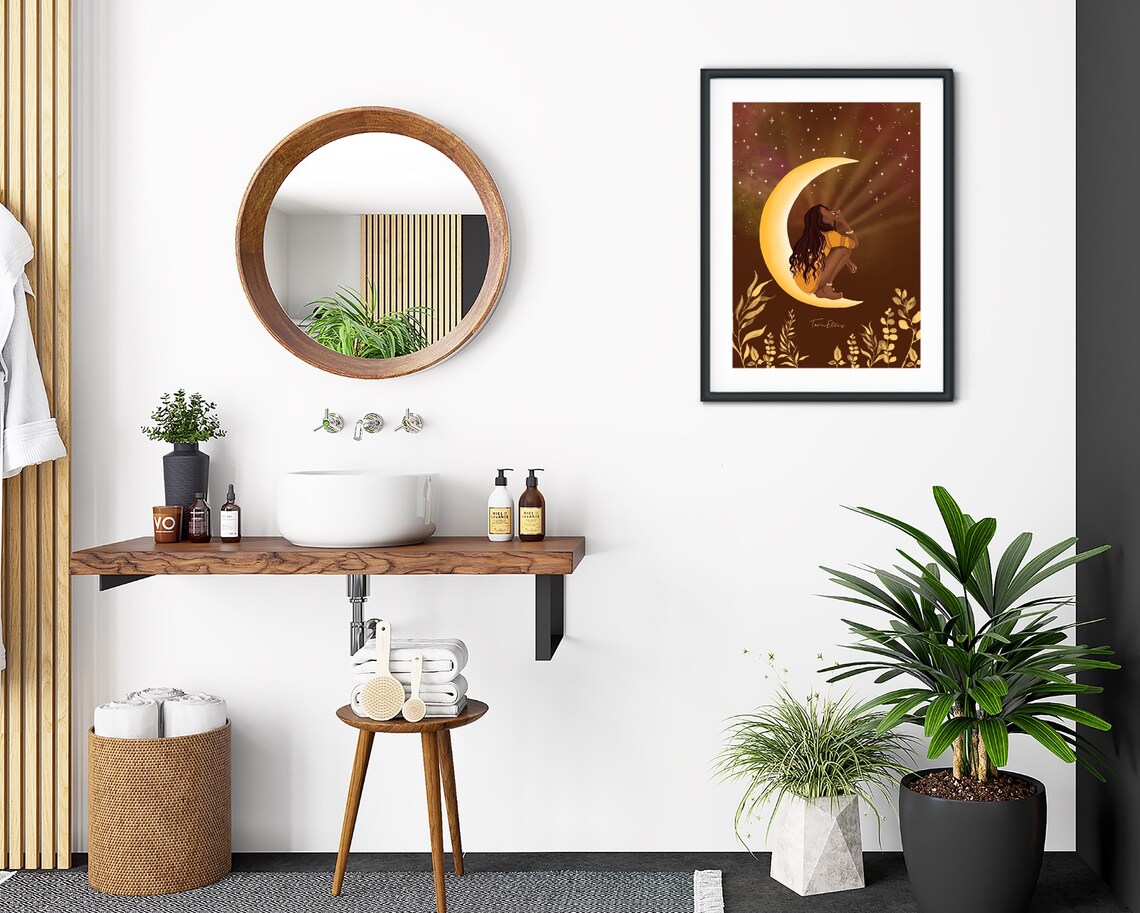 Girl In The Moon Celestial Boho Art Print - Image 2