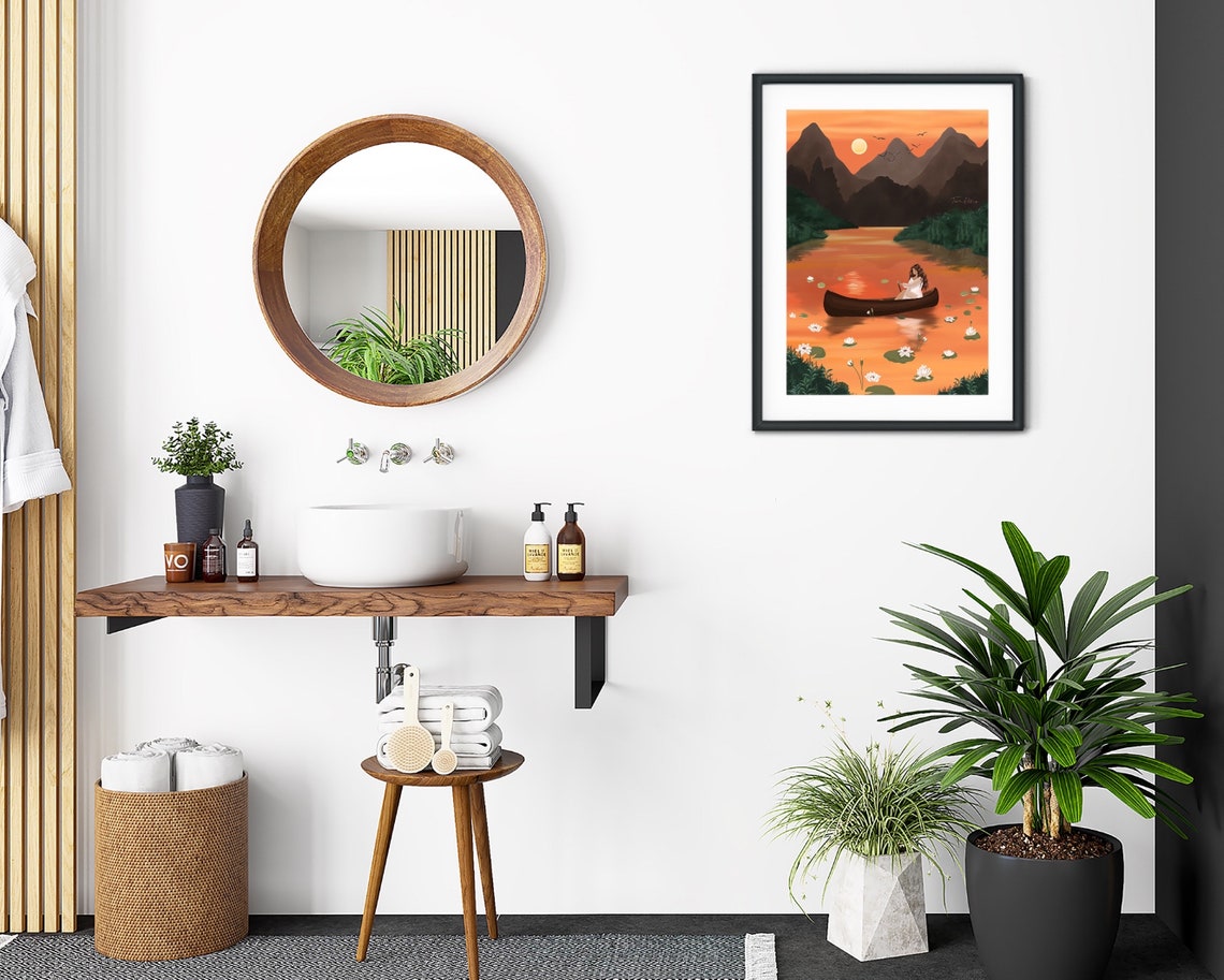 Sunset Canoe Solitude Journey Orange Mountain Lake Wanderlust Poster - Image 2