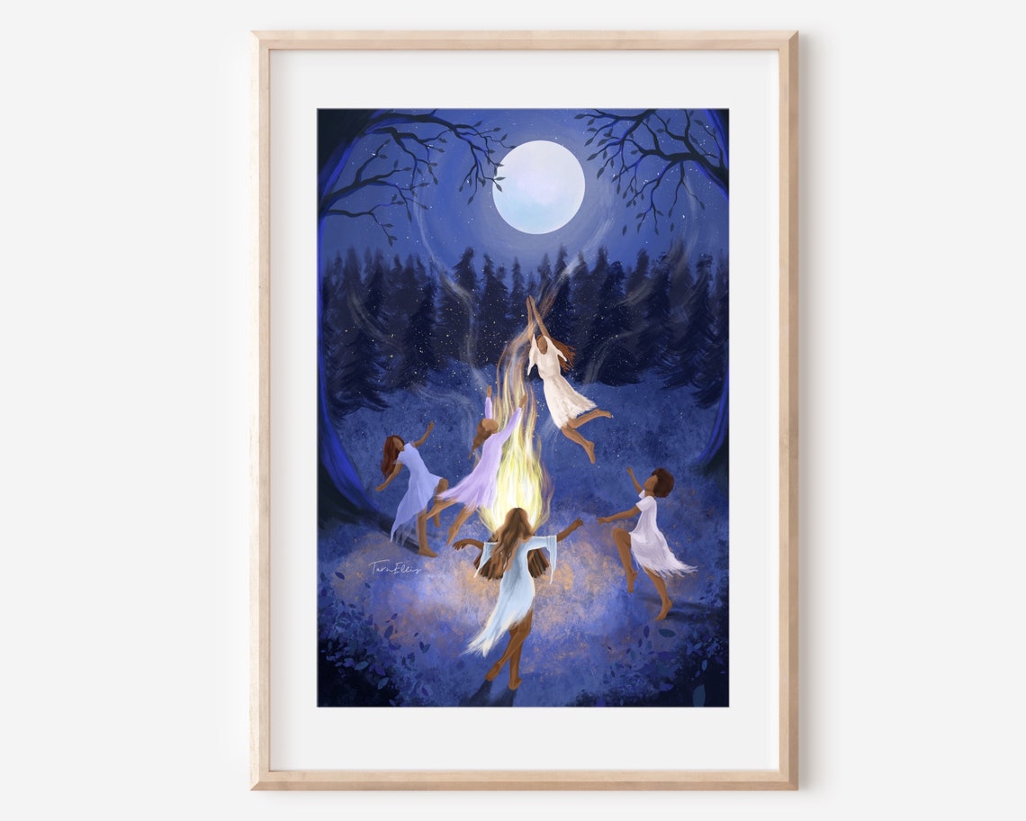 Witching Hour Full Moon Bonfire Dance Witchy Women Forest Night Poster