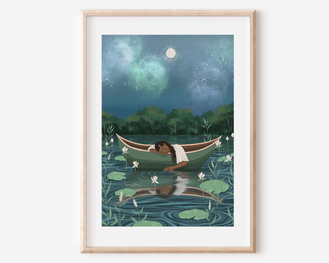 Pensive Peace Girl Illustration, Spiritual Wall Art