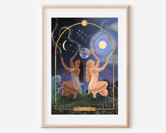 Gemini Star Sign Zodiac Poster, Celestial Astrology
