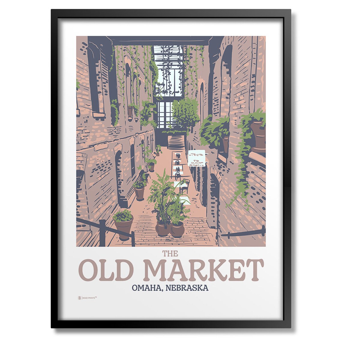 Omaha Old Market Art Print, Travel Poster