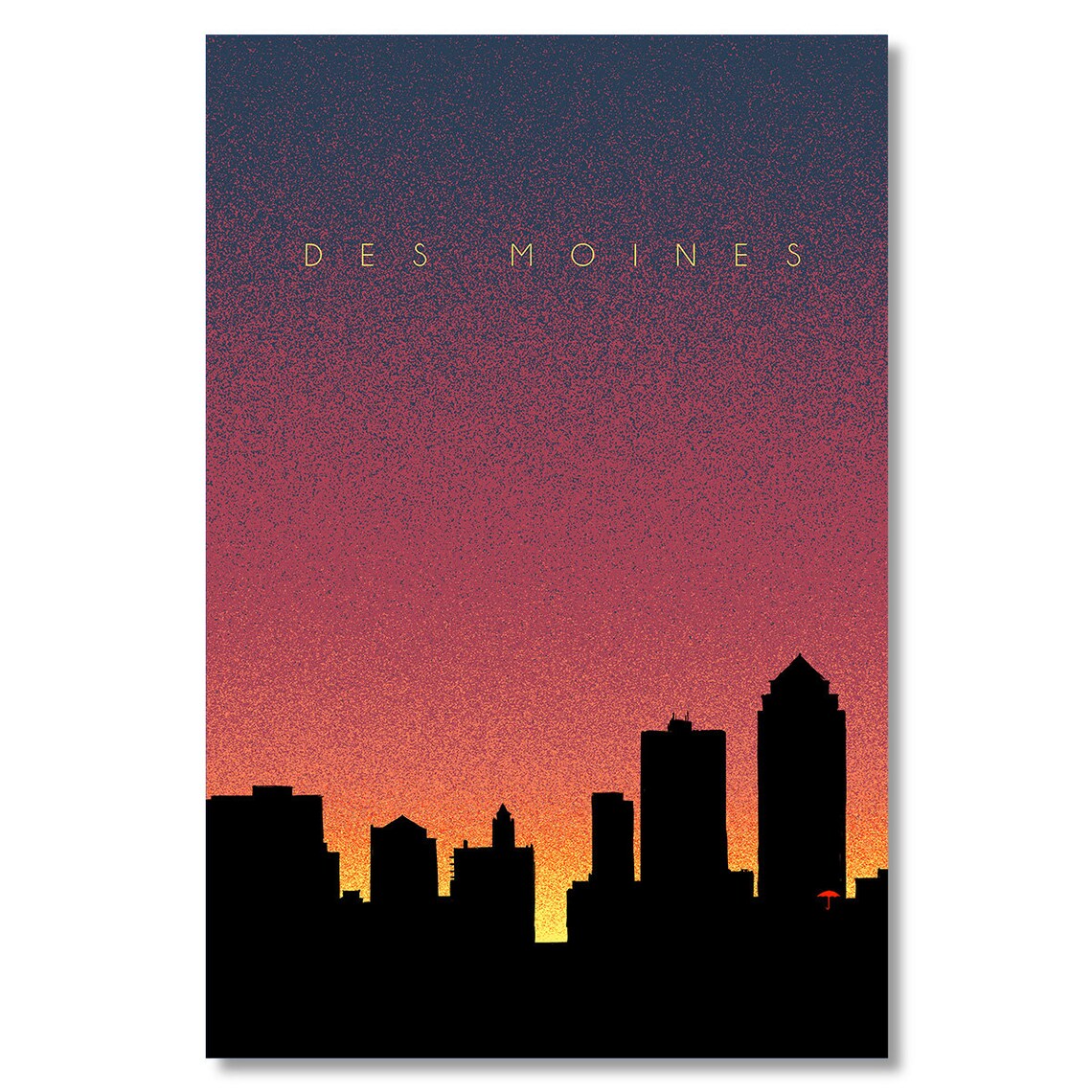 Des Moines Dusk Travel Poster, Evening Postcard